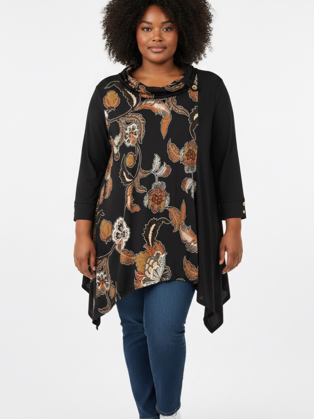 **NWT** Alfred Dunner Floral Cowl Neck Tunic Top -